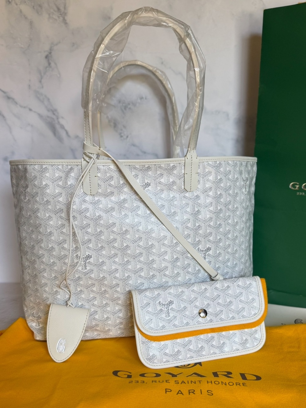 NEW 2026 Goyard Saint Louis PM White Tote + Pouch Full Set